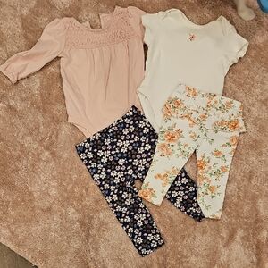 Floral and White Kids Leggings Set
